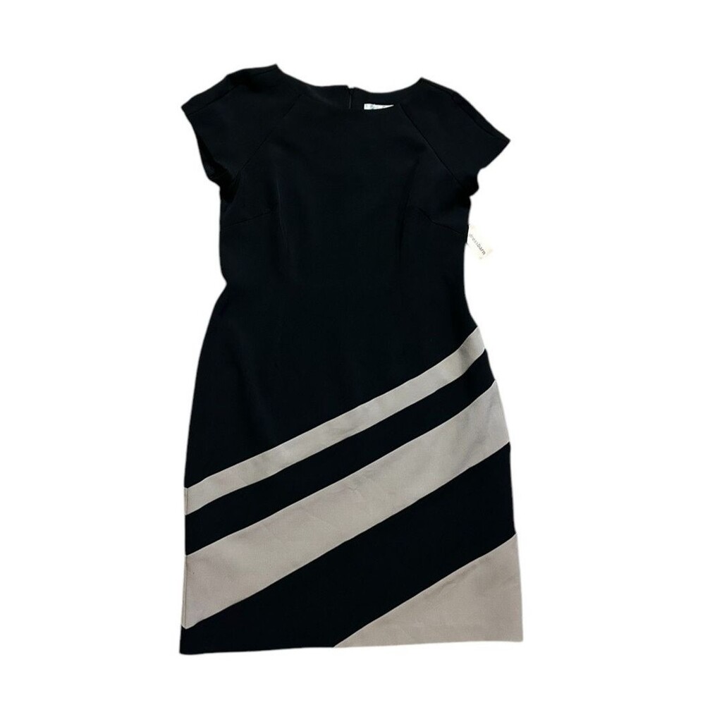 NWT Classic dress CorpCore y2k form fit curvy stretch striped black beige sz 10